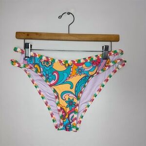 New Boho Wavy Striped Cutout Bikini Bottom Size M